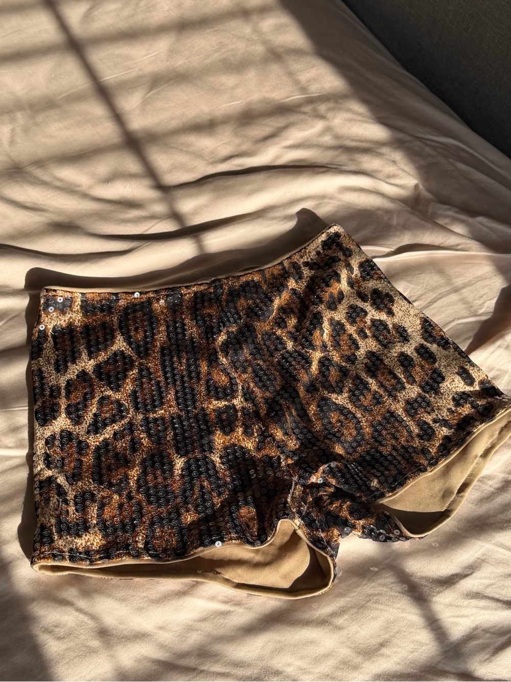 Y2K Leopard Sequin Micro Mini Shorts Size S